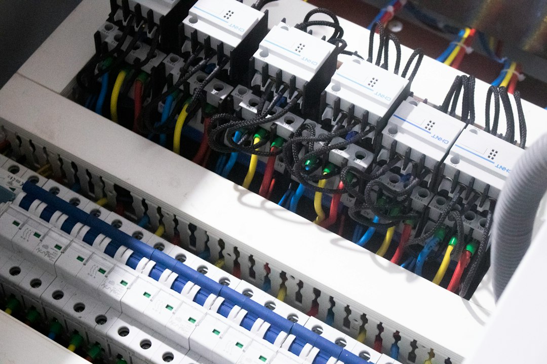 Stock photograph of electrical consumer unit wiring